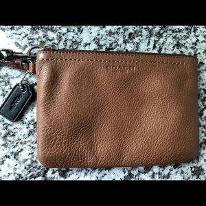 Cognac leather Coach wristlet